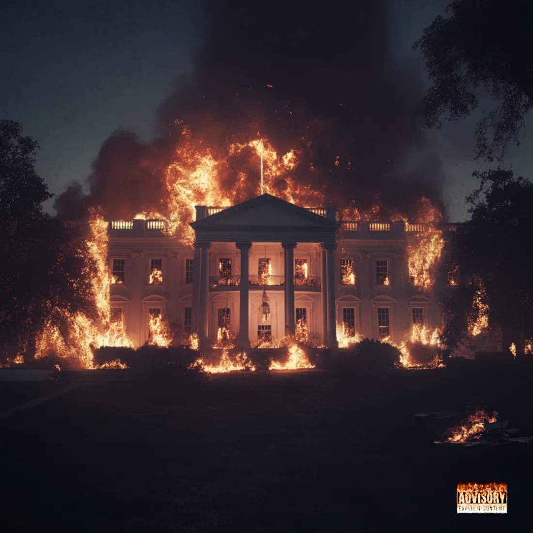 Up in Smoke album cover with burning White House